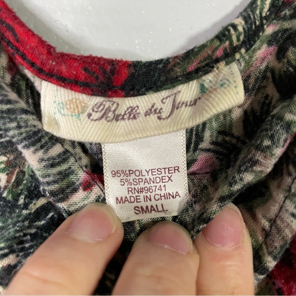 Belle Du Jour Floral Stretchy Criss Cross Strappy Back Casual Blouse Size Small - Picture 4 of 6
